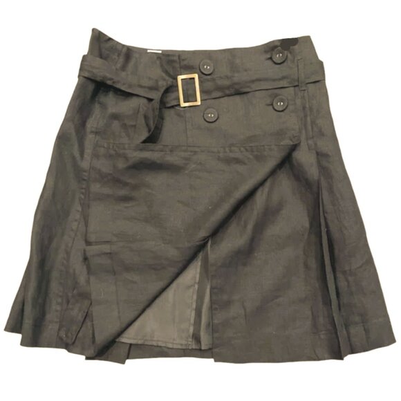 Brand New Women's Kenar Linen Belted A-Line Skirt - Picture 1 of 9